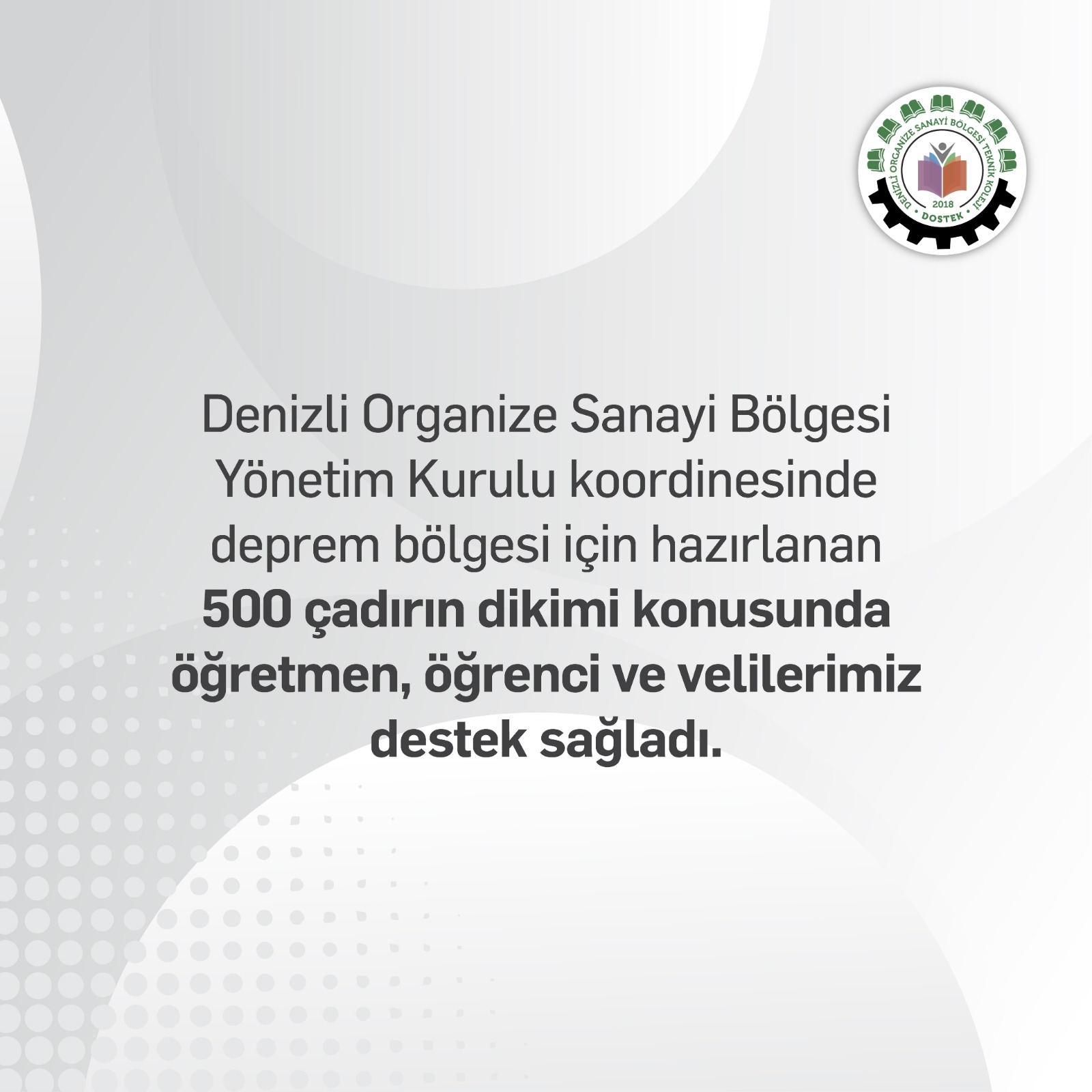 Deprem bölgesi için hazırlanan 500 çadırın dikimi konusunda destek sağladık