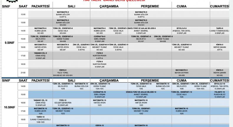 Canlı Ders Çizelgesi Yayımlandı