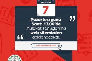 Mülakat Sonuçlarımız Bugün Saat 17.00'de Açıklanacaktır!