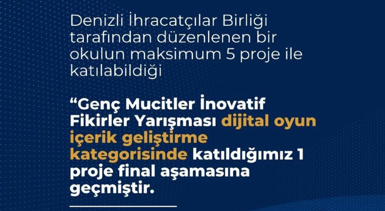 DENİB İnovatif Fikirler Yarışması Dijital Oyun Geliştirme Kategorisinde Finaldeyiz