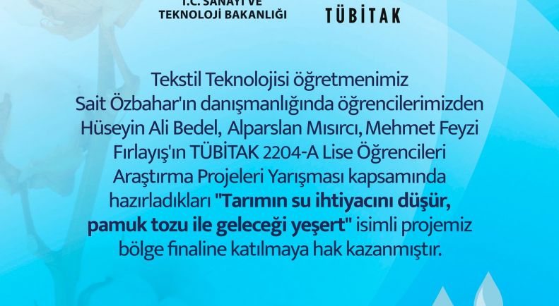 TÜBİTAK 2204-A Lise Öğrencileri Araştırma Projeleri Yarışması kapsamında hazırlanan 