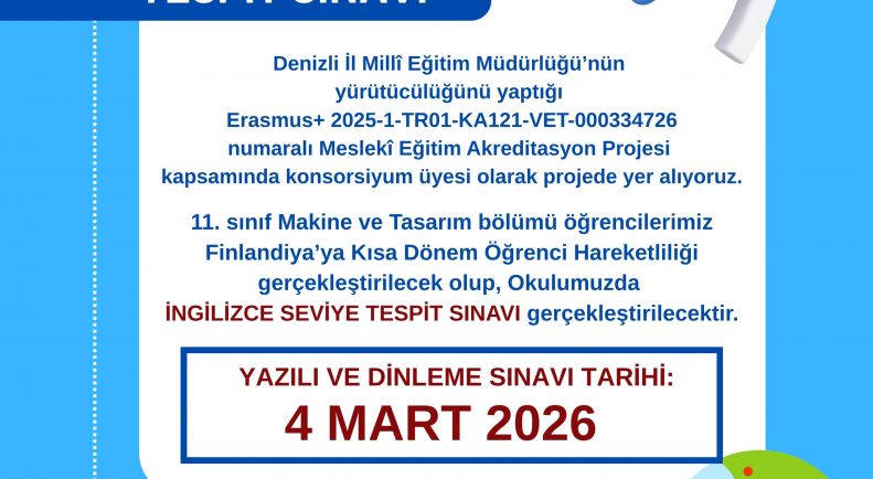 Erasmus Programı İngilizce Seviye Belirleme Sınavı Duyurusu